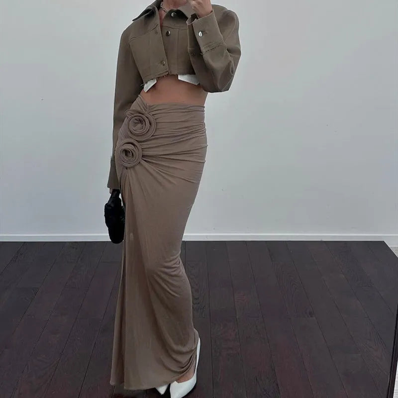 French Style Temperament High Waist Crimp Flower Decorative Skirt - Bellarte Enchanté French Style Temperament High Waist Crimp Flower Decorative Skirt